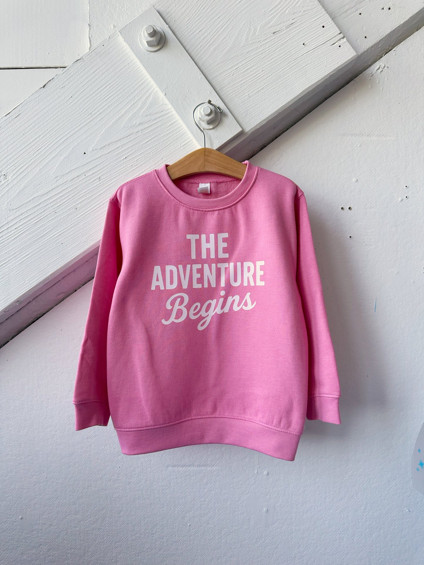 Bubblegum Pink The Adventure Begins Sweatshirt - The Wishing Elephant
