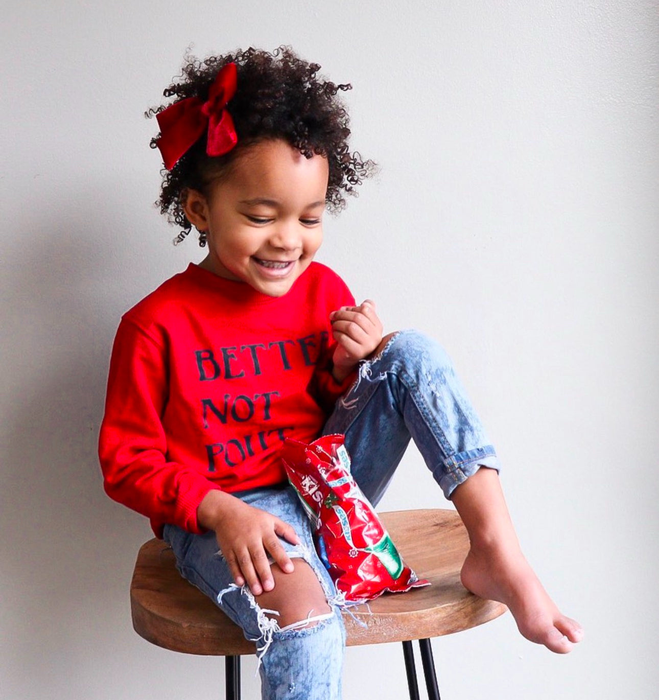 Christmas Red Better Not Pout Crewneck, red & black Christmas Red Better Not Pout Crewneck, red & black The Wishing Elephant tee The Wishing Elephant