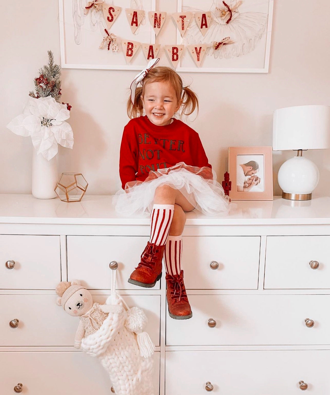 Christmas Red Better Not Pout Crewneck, red & black Christmas Red Better Not Pout Crewneck, red & black The Wishing Elephant tee The Wishing Elephant