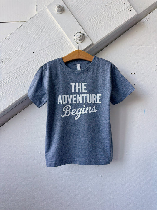 Grey The Adventure Begins Tee - The Wishing Elephant