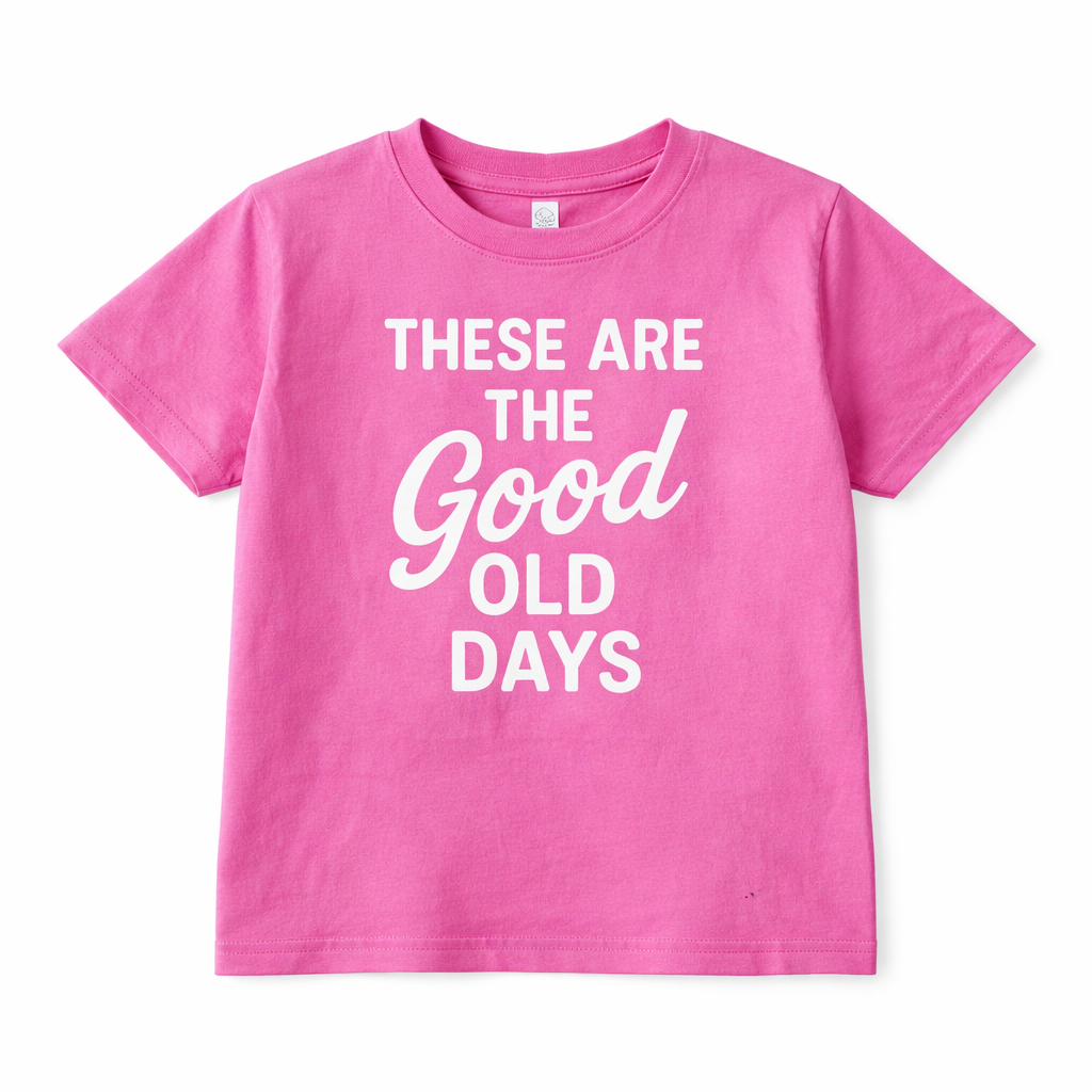 Kids graphic tee by The Wishing Elephant featuring a fun design with the phrase "These Are The Good Old Days."