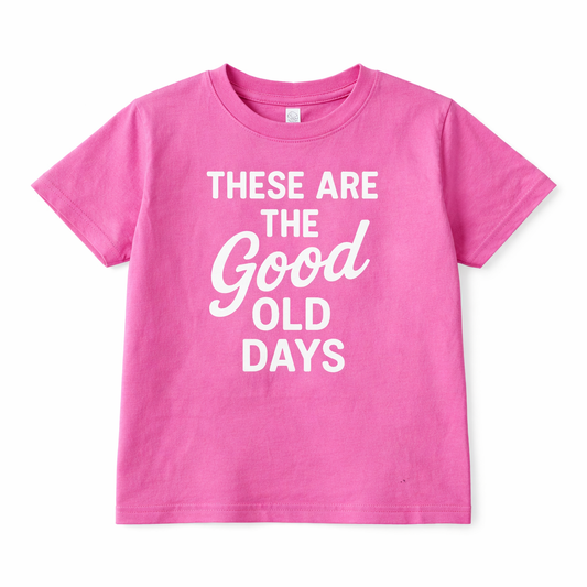 Kids graphic tee by The Wishing Elephant featuring a fun design with the phrase "These Are The Good Old Days."