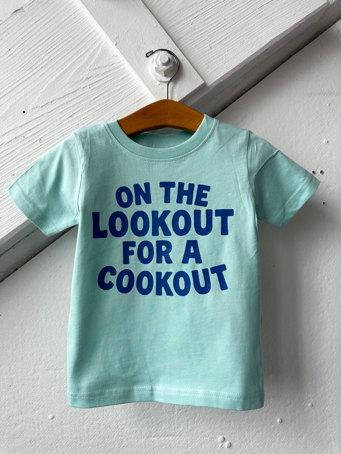 Kids graphic T-shirt by The Wishing Elephant featuring a fun mint cookout design for boys and girls, perfect for summer.