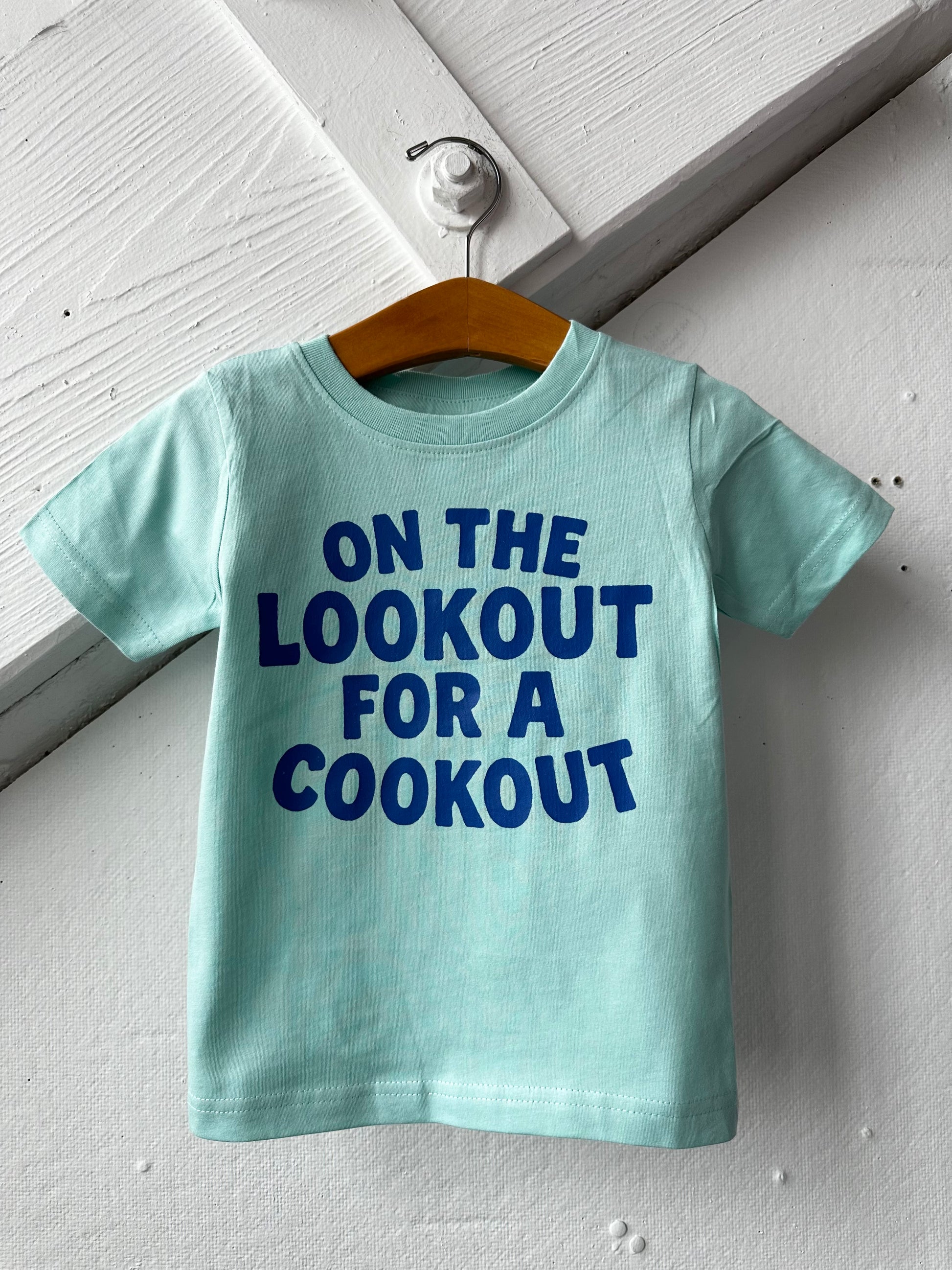 Kids graphic T-shirt by The Wishing Elephant featuring a fun mint cookout design for boys and girls, perfect for summer.