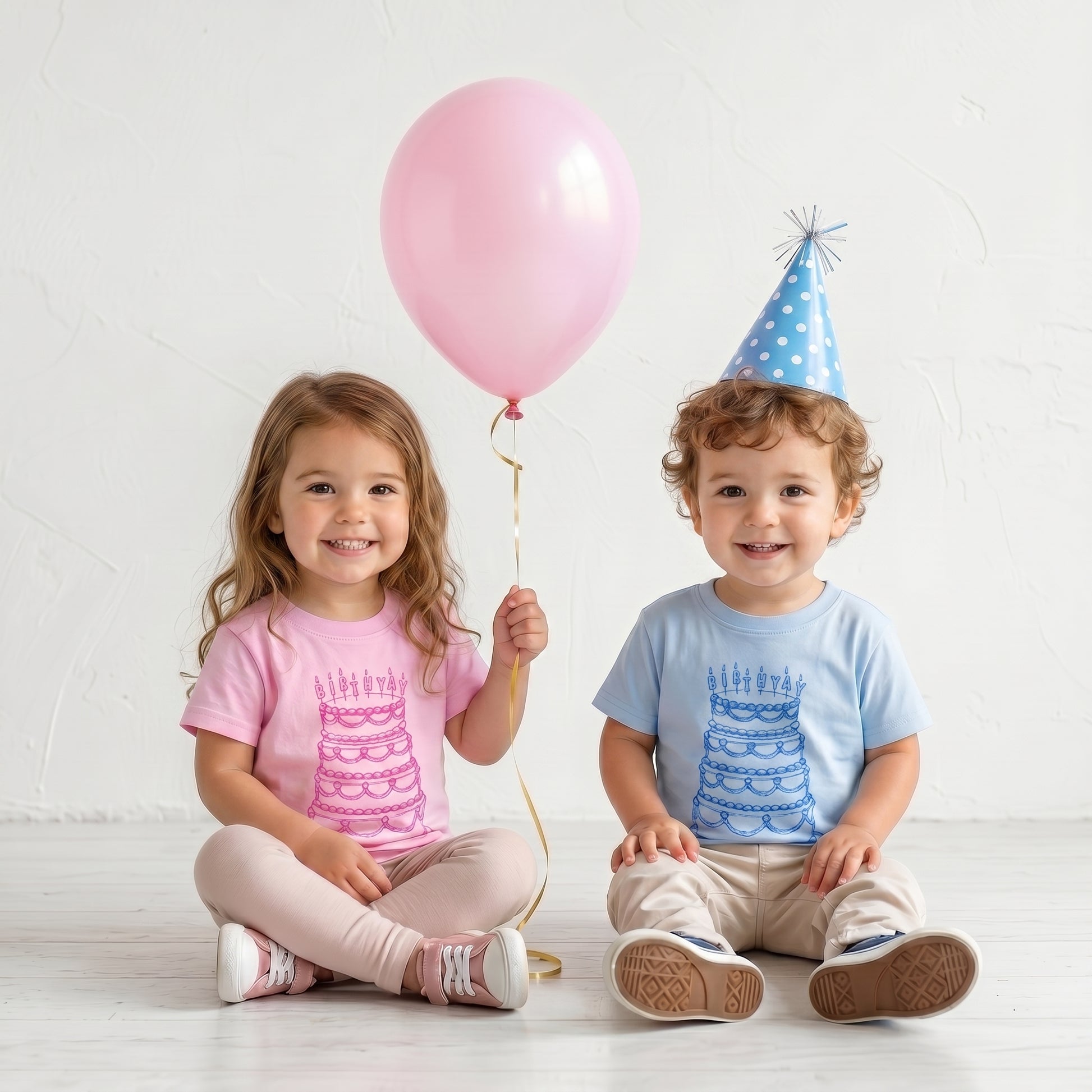 Kids birthday graphic T-shirt by The Wishing Elephant featuring a colorful cake design for kids' celebration.