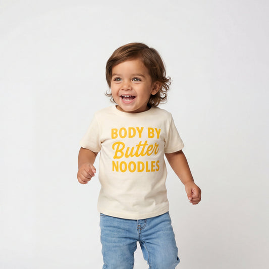 Body By Butter Noodles Kids Shirt, Pasta Lover Tee - The Wishing Elephant