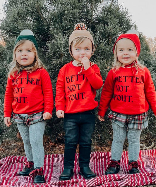 Christmas Red Better Not Pout Crewneck, red & black - The Wishing Elephant