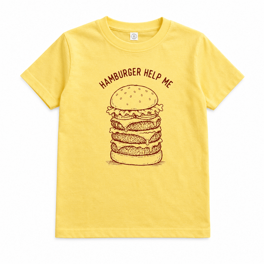 Hamburger Help Me Tee For Toddlers, Funny Burger shirt for Kids - The Wishing Elephant