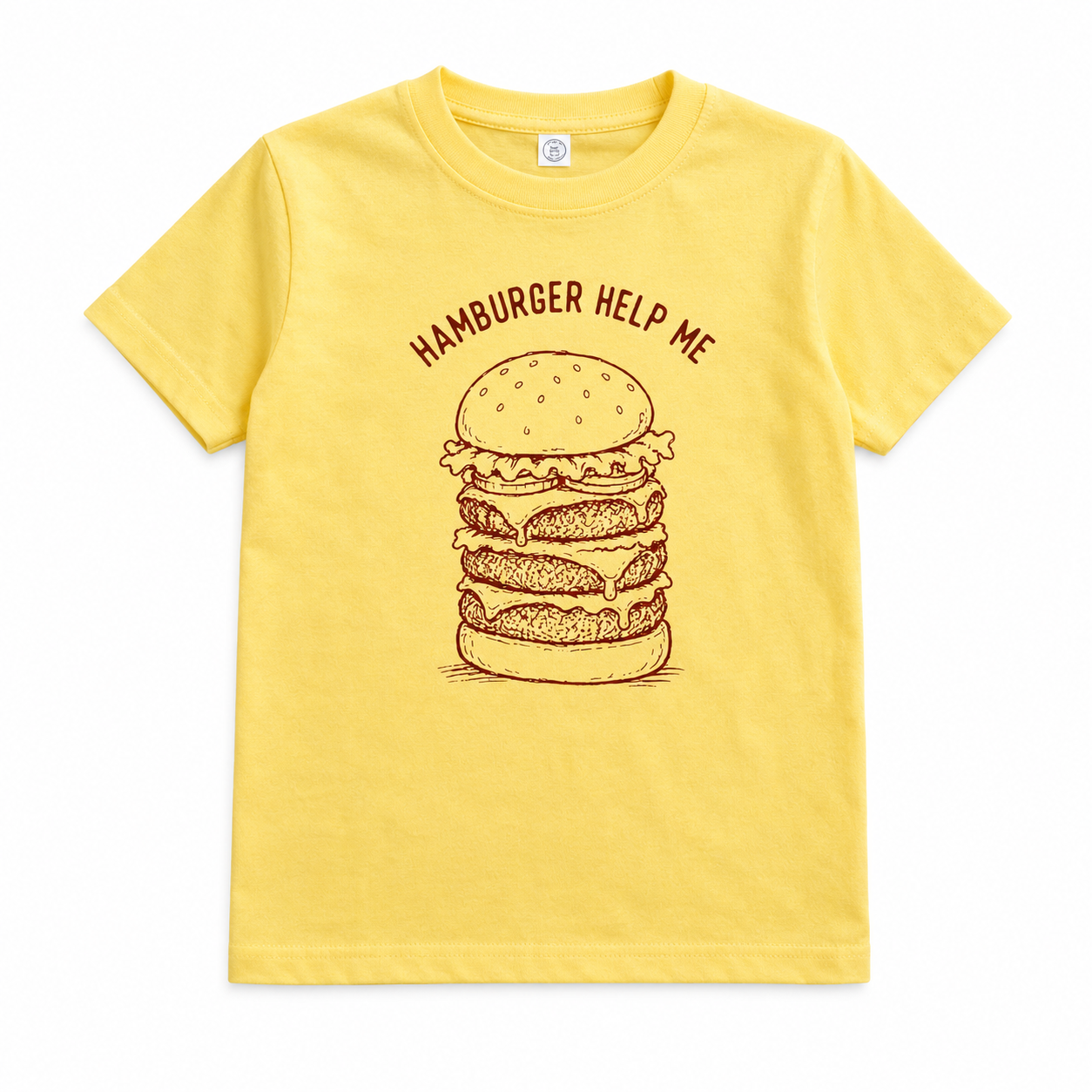 Toddler kids' graphic T-shirt featuring a humorous hamburger design by The Wishing Elephant. Perfect for playful kids' fashion.