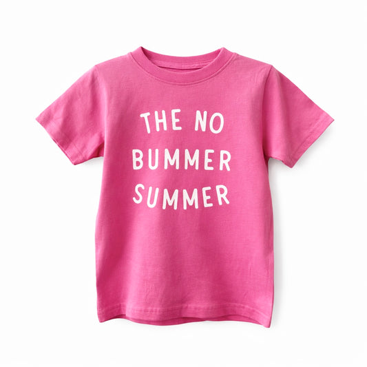 Hot Pink No Bummer Summer girls' summer shirt by The Wishing Elephant, featuring a vibrant pink design perfect for warm weather.