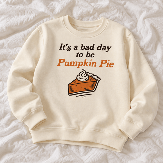 The Wishing Elephant It's A Bad Day To Be Pumpkin Pie sweatshirt with pumpkin pie graphic and text