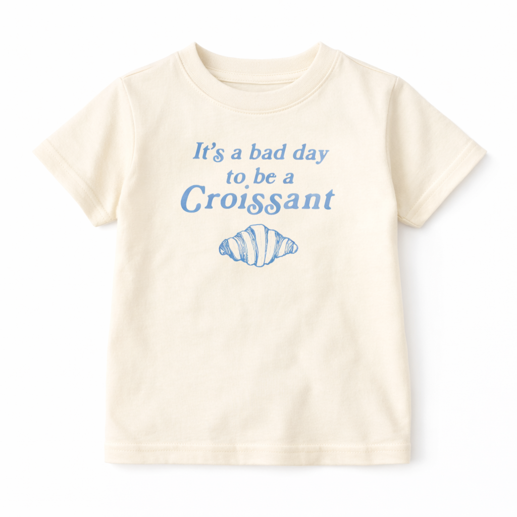 croissant shirt for kids funny graphic tee white with blue print 