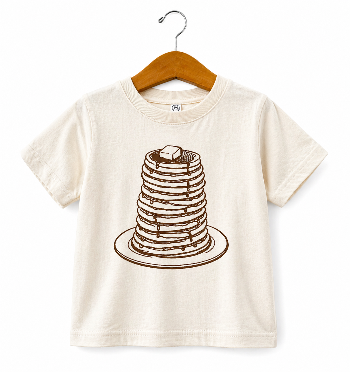 Kids graphic T-shirt by The Wishing Elephant featuring a fun "Just Pancakes" design for kids.