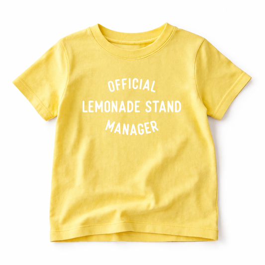Kids Lemonade Stand Manager T-Shirt by The Wishing Elephant featuring a fun summer graphic for kids.
