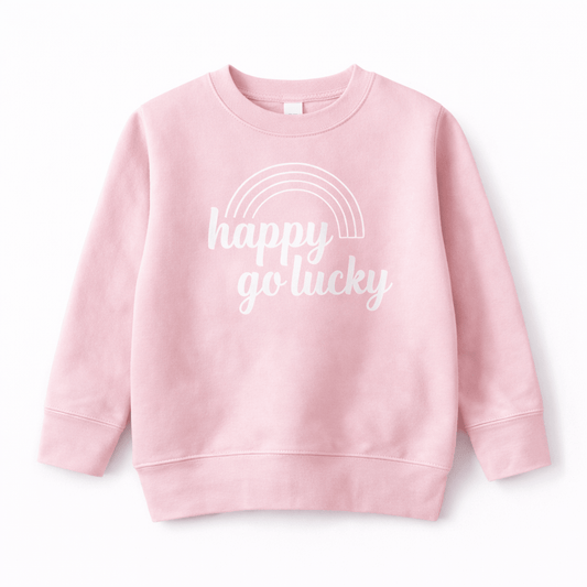Pink Happy Go Lucky, Girls Rainbow Sweatshirt - The Wishing Elephant