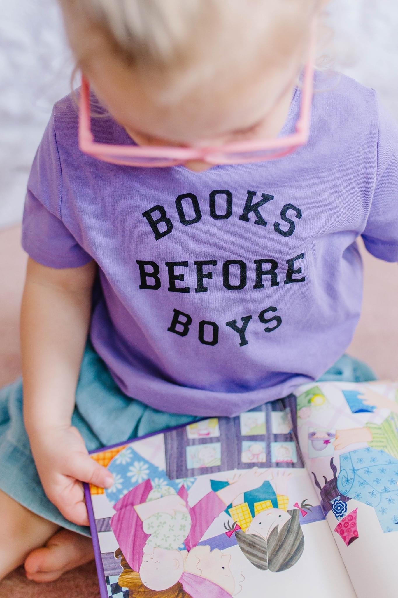 Purple Books Before Boys Tee - The Wishing Elephant