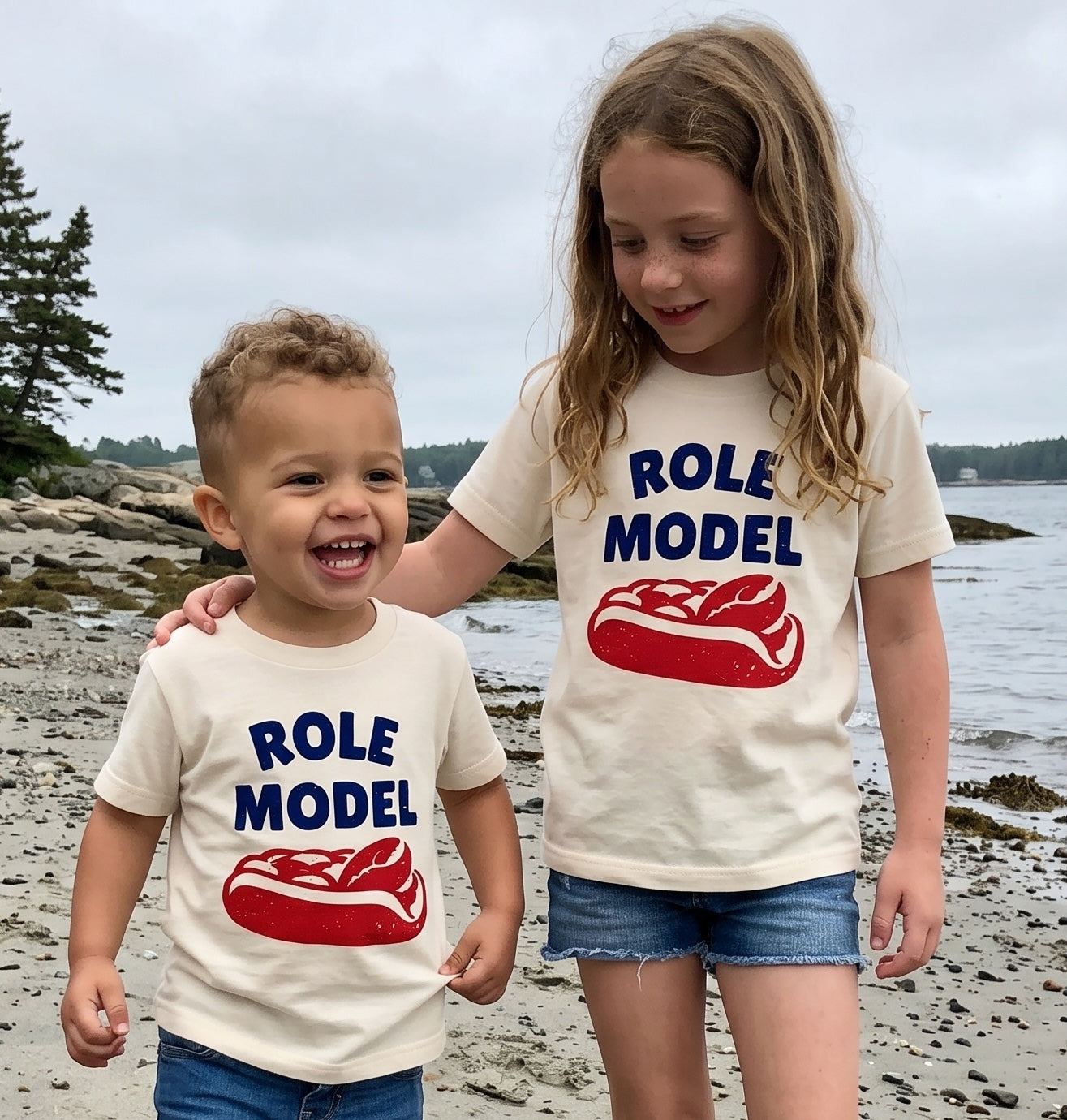 Kids graphic T-shirt featuring a lobster roll design from The Wishing Elephant, perfect for summer Maine style.