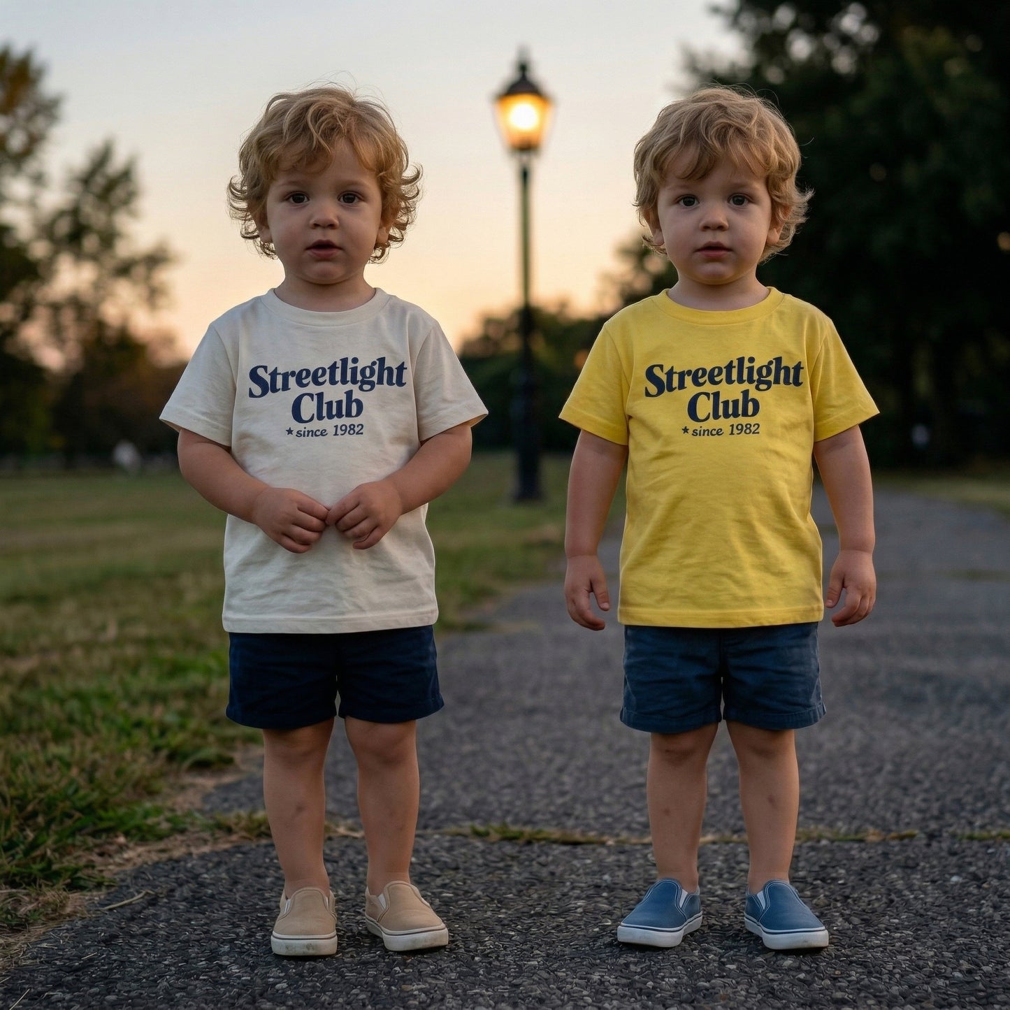 Kids graphic T-shirt from The Wishing Elephant featuring a Streetlight Club 90s summer design, perfect for casual wear.