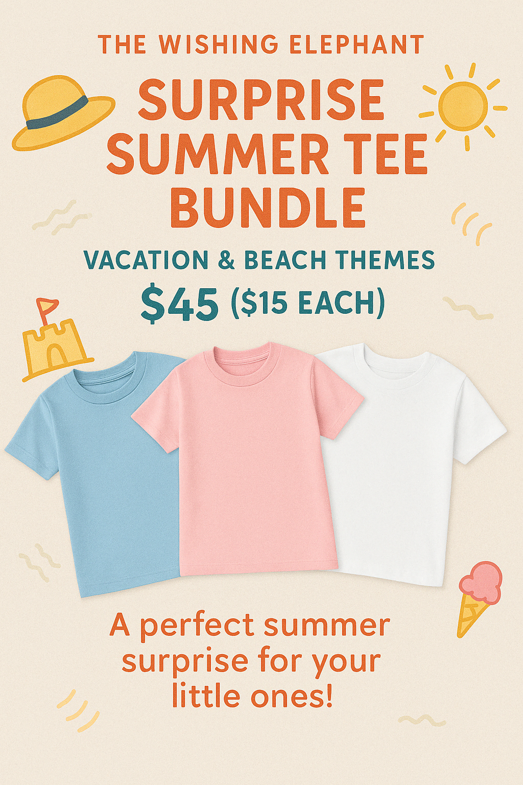 Mystery Summer Tee 3-Pack – Vacation & Beach Theme Surprise Shirts for Kids - The Wishing Elephant
