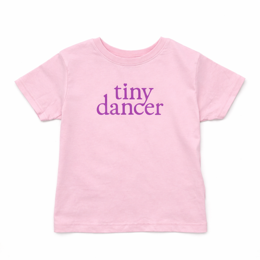 The Wishing Elephant TEE Tiny Dancer graphic tee featuring a playful design of a tiny dancer on a soft fabric background.