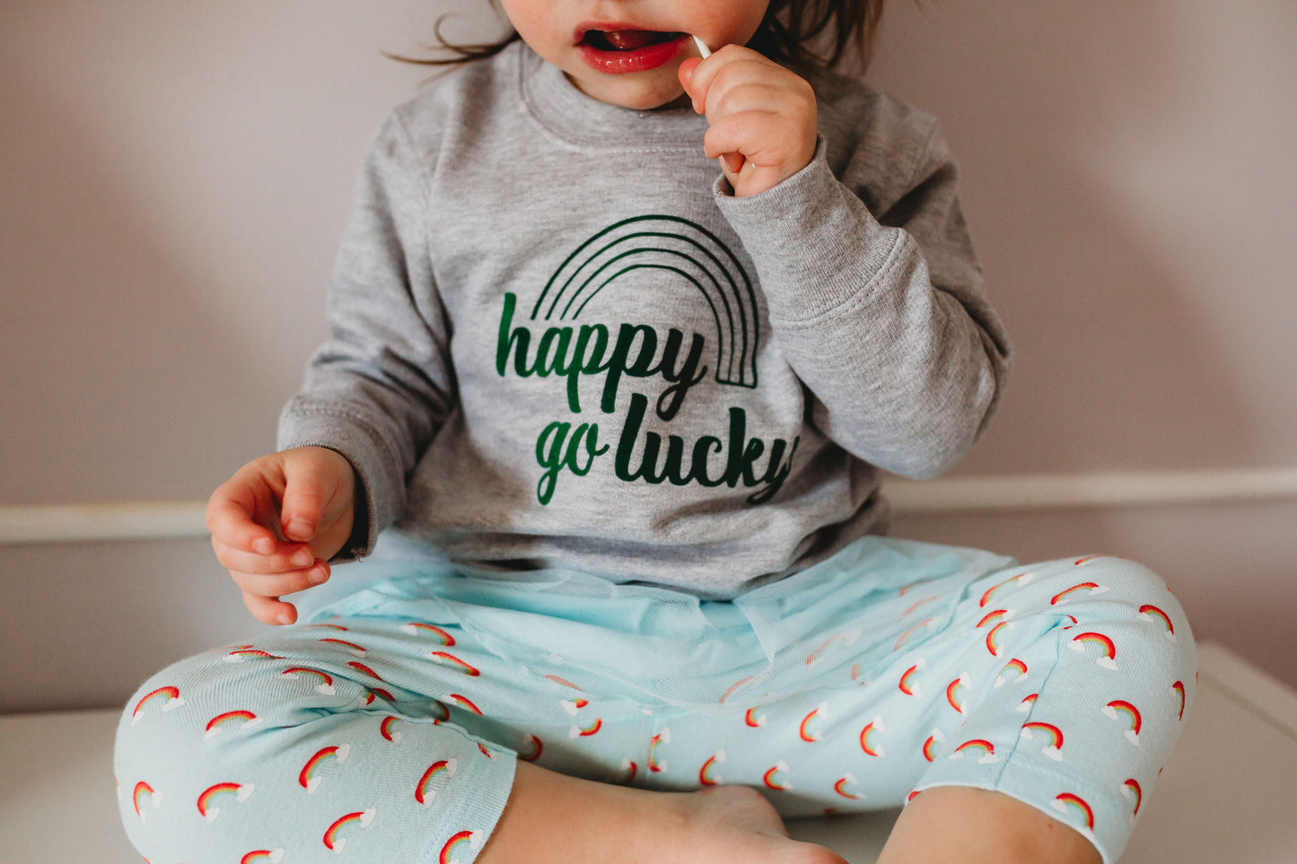Happy Go Lucky Heather Grey Sweatshirt Happy Go Lucky Heather Grey Sweatshirt The Wishing Elephant tee The Wishing Elephant