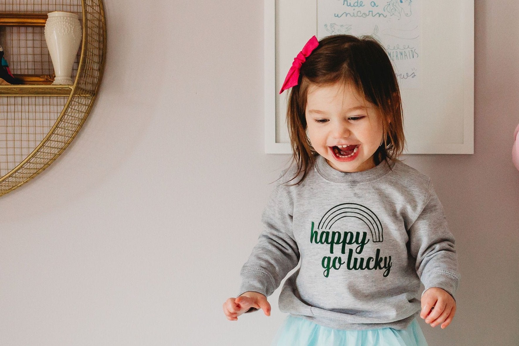 Happy Go Lucky Heather Grey Sweatshirt Happy Go Lucky Heather Grey Sweatshirt The Wishing Elephant tee The Wishing Elephant