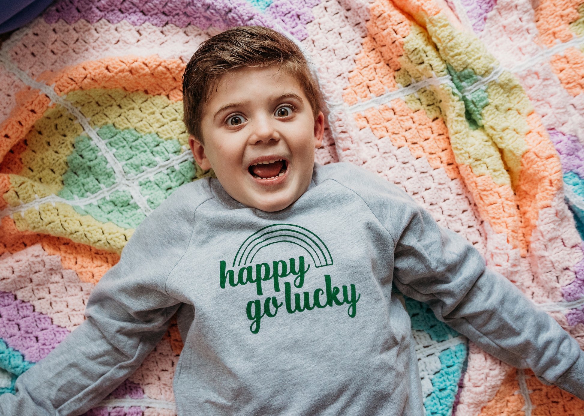Happy Go Lucky Heather Grey Sweatshirt Happy Go Lucky Heather Grey Sweatshirt The Wishing Elephant tee The Wishing Elephant