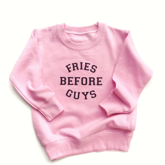 Fries Before Guys Pink Sweatshirt for Girls - The Wishing Elephant