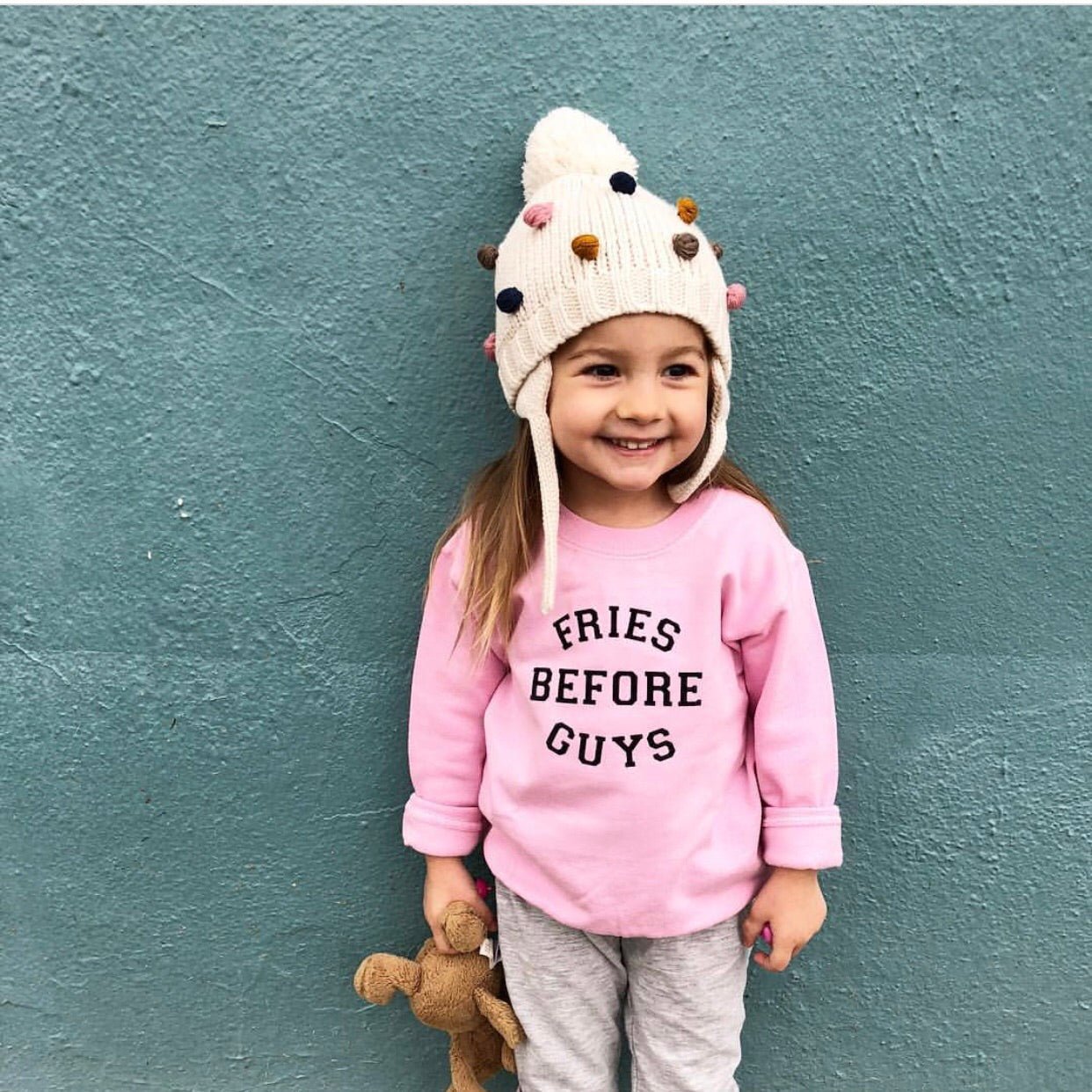 Fries Before Guys Pink Sweatshirt for Girls - The Wishing Elephant