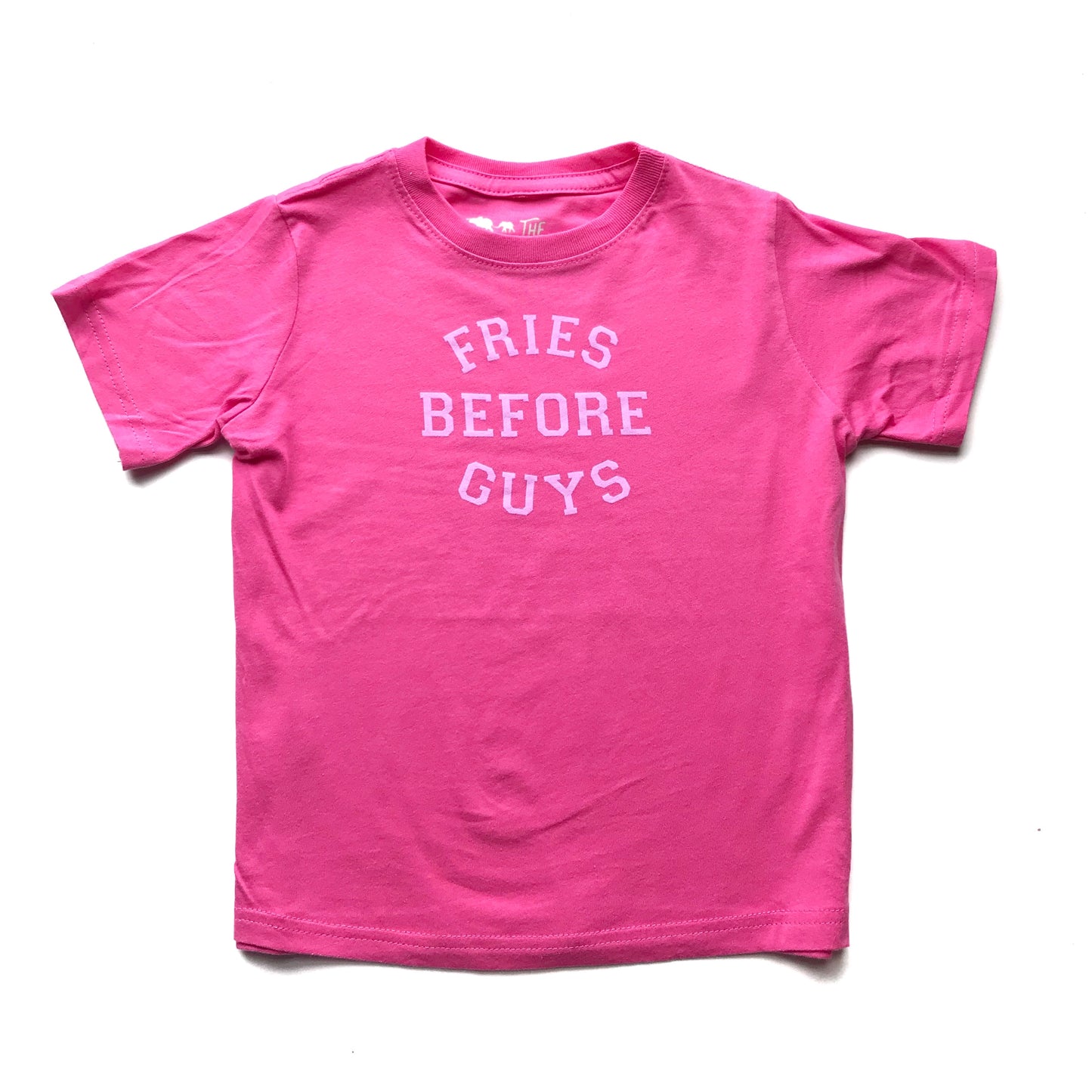 Raspberry Fries Before Guys TEE by The Wishing Elephant, featuring a casual tee with playful raspberry and fry graphic.