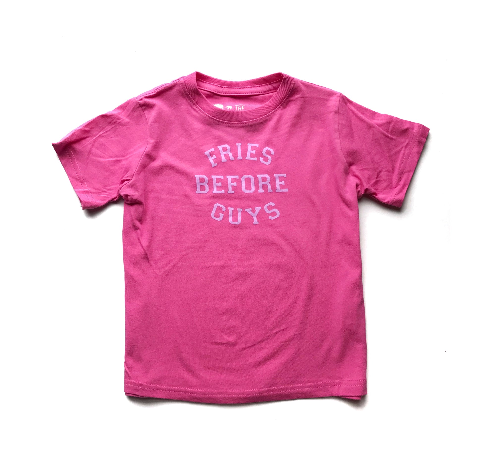 Raspberry Fries Before Guys TEE by The Wishing Elephant, featuring a casual graphic design on a comfortable cotton tee.
