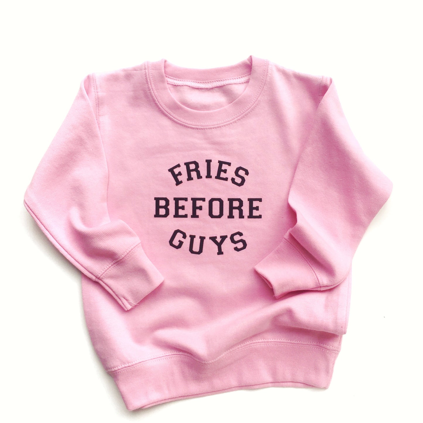 Fries Before Guys sweatshirt flat lay – pink kids pullover

Toddler girl wearing Fries Before Guys pink sweatshirt

Funny pink girls’ pullover for Valentine’s Day or everyday wear

Kids in Fries Before Guys sweatshirts at carnival