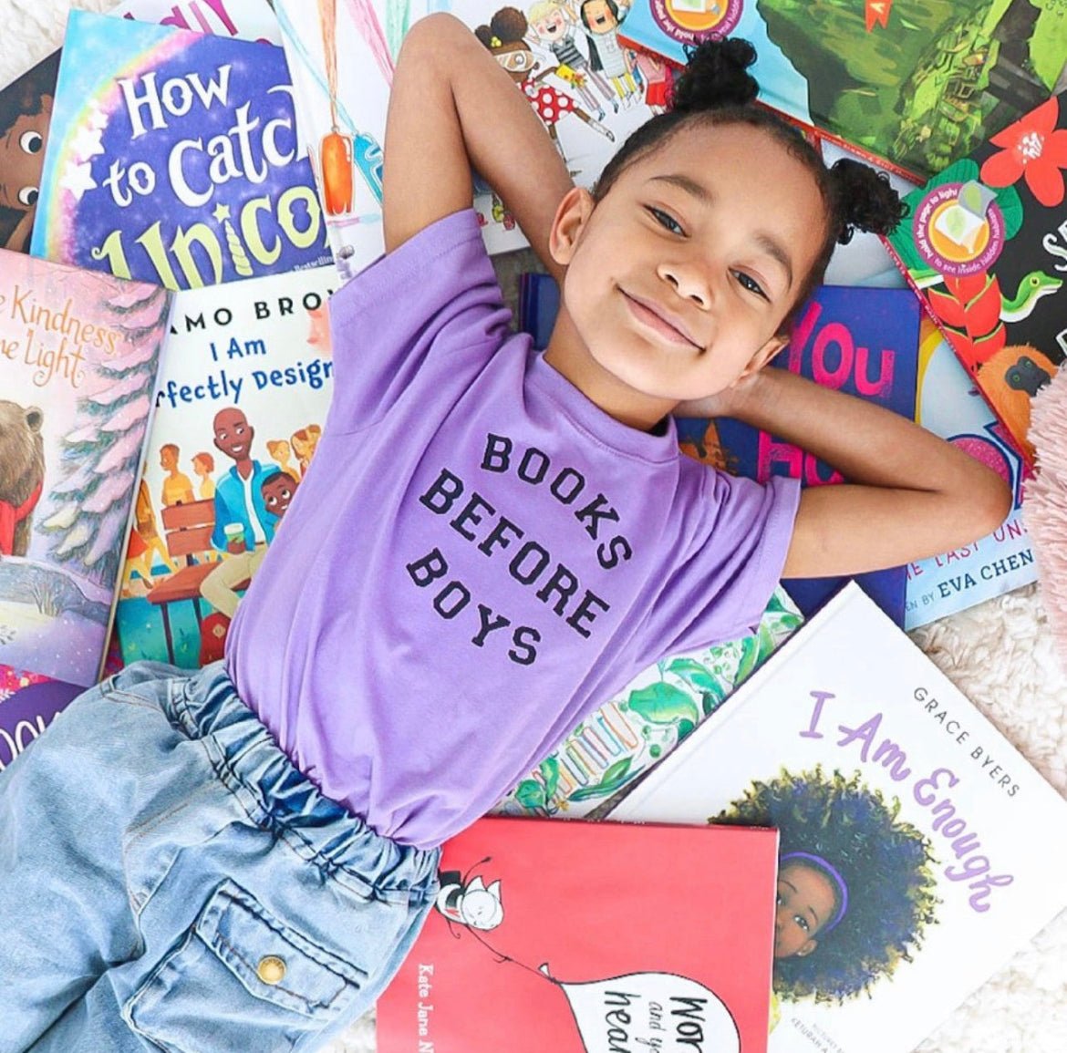 Purple Books Before Boys Tee - The Wishing Elephant